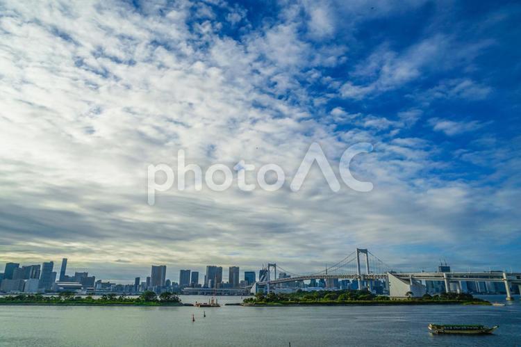 お台場から見える東京都内の街並み お台場,レインボーブリッジ,東京タワーの写真素材