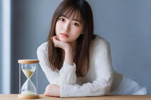 砂時計と女性 時間の大切さ 砂時計と女性 時間の大切さの写真