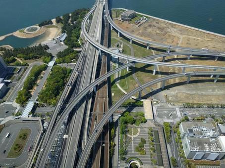 上空から 風景,橋,関空大橋の写真素材
