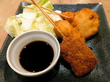 Assorted Kushikatsu snacks, kushikatsu, appetizers, food, JPG