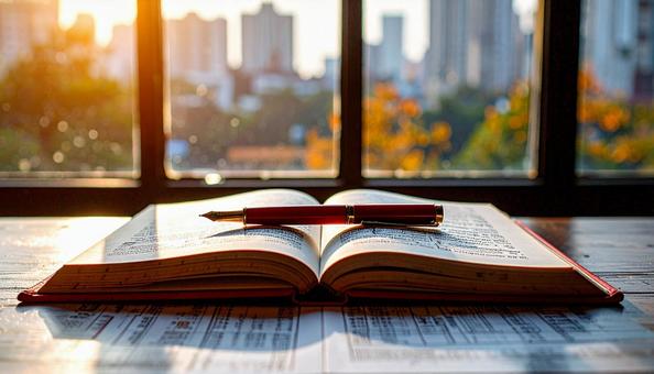 研究イメージ 英語の論文背景に本、赤ペン 研究イメージ 英語の論文背景に本、赤ペンの写真