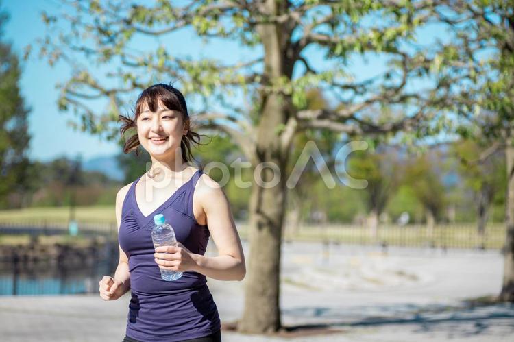 公園でトレーニングする女性（水を飲む） 水分補給,熱中症,脱水症の写真素材