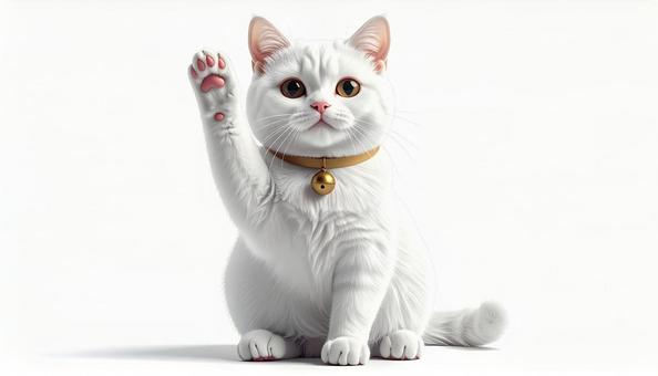 手を挙げる猫の写真