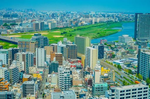 川崎市の住宅地と河川 川崎市の住宅地と河川 川崎市,住宅街,マンションの写真素材