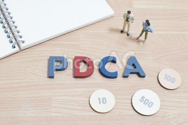 PDCAの文字とデスク周り③ pdca,ビジネス,用語の写真素材
