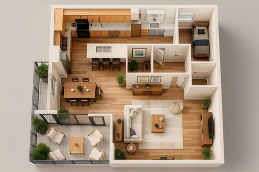 ファミリー向け住宅間取りの3D真俯瞰1 ファミリー向け住宅間取りの3D真俯瞰1の写真