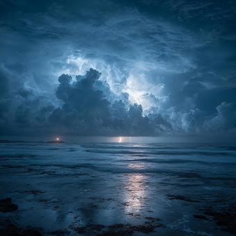 荒々しい波と雷光のコントラスト 荒々しい波と雷光のコントラストの写真