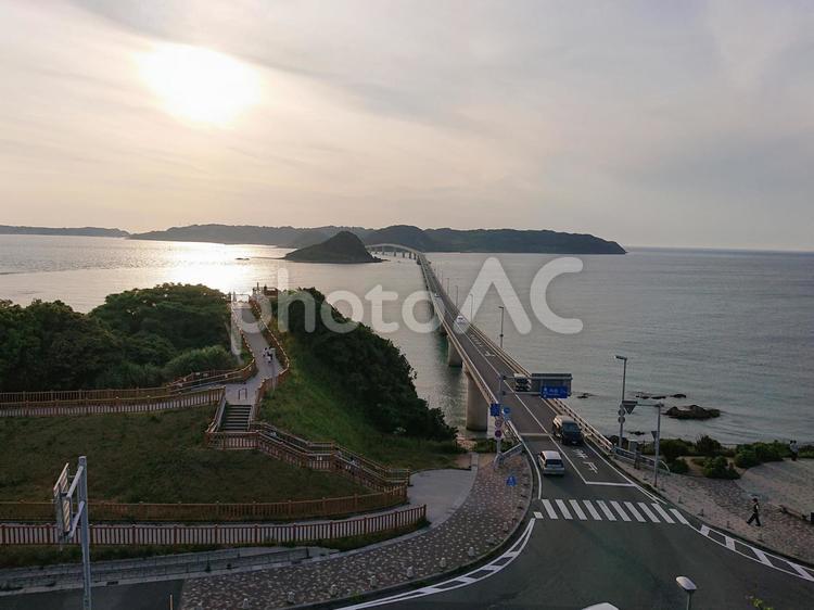 角島の夕日 山口県,旅,水域の写真素材