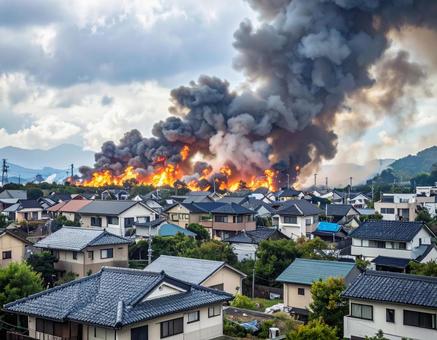 火災が起こった住宅地の写真