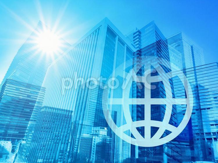 ビジネスのネットワークと青いビジネス街の抽象背景素材 ビジネス,背景,ラインの写真素材