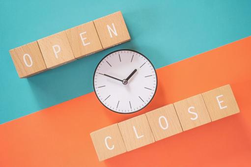 業務開始時間,業務結束時間|帶有“ OPEN”和“ CLOSE”字樣的構件塊和時鐘 業務開始時間,業務結束時間|帶有“ OPEN”和“ CLOSE”字樣的構件塊和時鐘