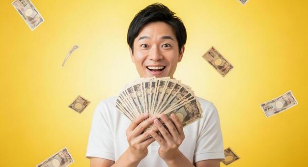 A man happy to receive a large sum of money, money, daikin, bill, JPG