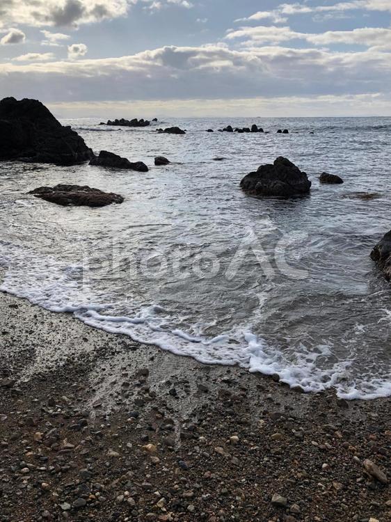 穏やかな冬の日本海 浜,水域,海の写真素材