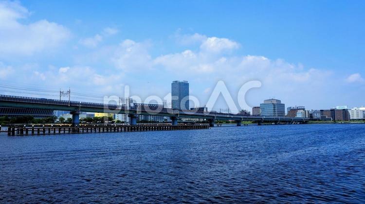 夢の島公園からの眺め・京葉線高架・江東区 夏,夢の島公園,江東区の写真素材