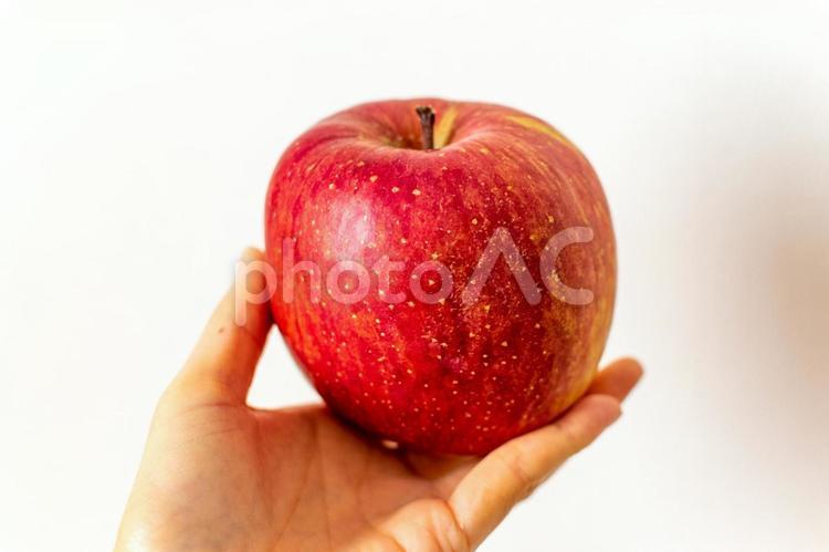 林檎を持つ りんご,果物,赤の写真素材