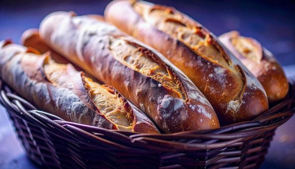 籠に入ったフランスパンの写真