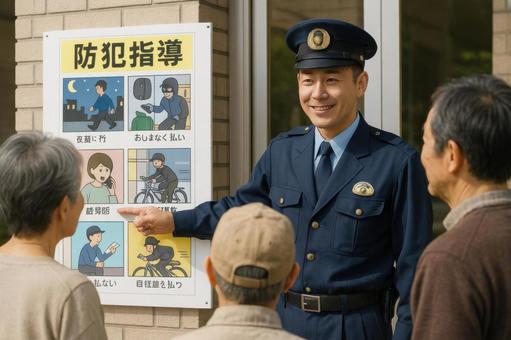 防犯指導を行う地域警察官 防犯指導を行う地域警察官の写真