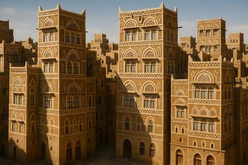 サナア泥レンガ街並の写真