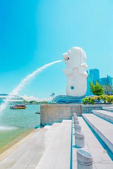 【シンガポール】マーライオン シンガポール,金融街,ビルの写真素材