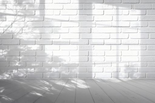 白い壁に映る窓の影の写真