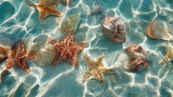 夏のビーチ:クリアな水と海の宝物 夏のビーチ:クリアな水と海の宝物の写真