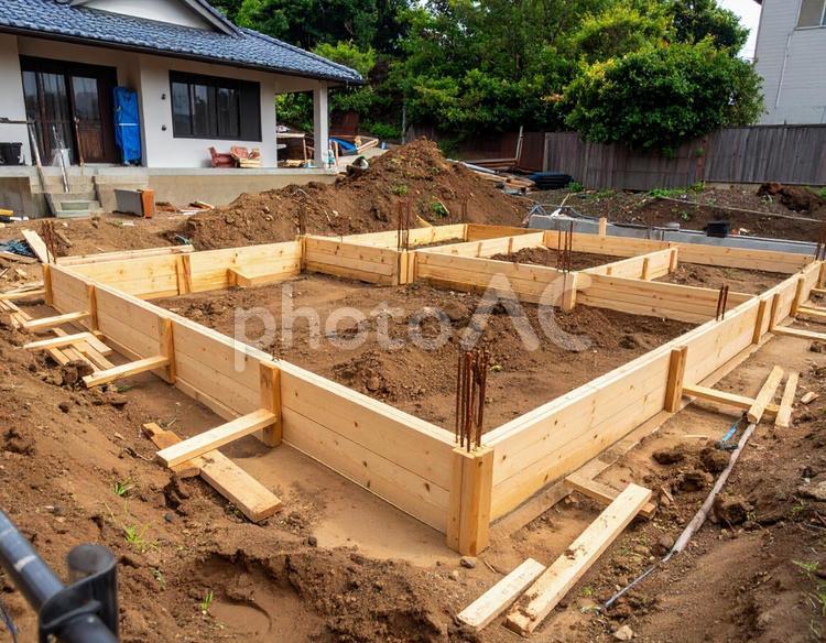 住宅工事現場　基礎工事の写真 家,住宅,建築の写真素材