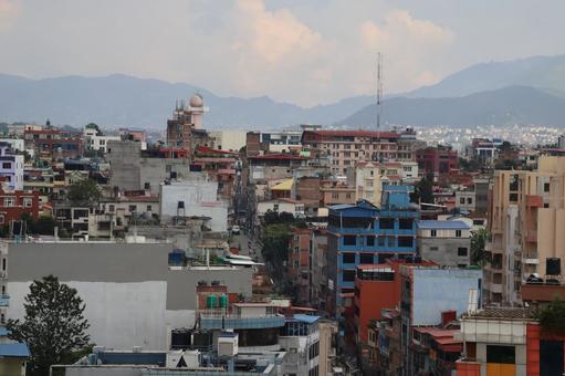 空と山とネパールのカトマンズの街並み 空,山,ネパールの写真素材