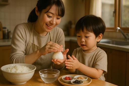 親子でおにぎり作り 親子でおにぎり作りの写真