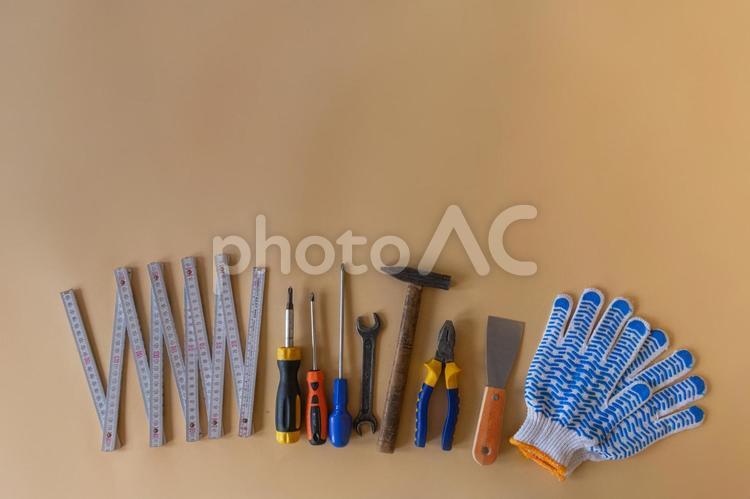 軍手とたくさんの工具 工具,工事,道具の写真素材