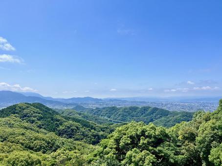三日月山の山頂から眺める風景3 三日月山の山頂から眺める風景3 三日月山,山,空の写真素材