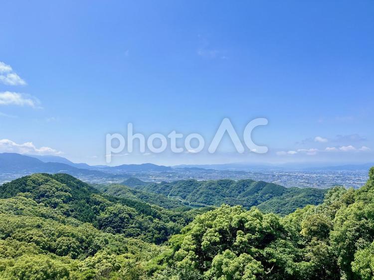 三日月山の山頂から眺める風景3 三日月山,山,空の写真素材