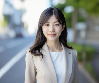 ビジネスレディー 黒髪 屋外 の写真