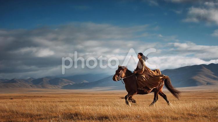 自由を求めて：乗馬 女性,馬,乗馬の写真素材