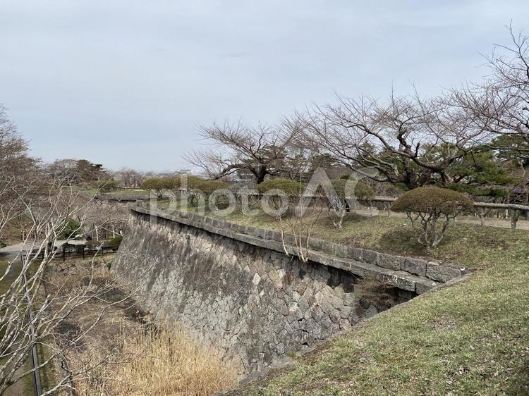五稜郭公園の石垣 函館,北海道,曇りの写真素材