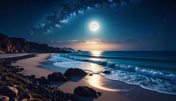 絶景 夜の海岸 山 崖 月 絶景 夜の海岸 山 崖 月の写真