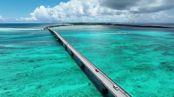 Aerial shot of Ikema Ohashi Bridge in midsummer, JPG Aerial shot of Ikema Ohashi Bridge in midsummer, JPG