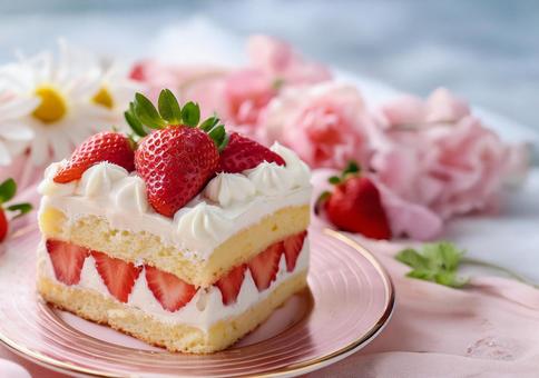 苺と生クリームの春色ショートケーキ 苺と生クリームの春色ショートケーキの写真