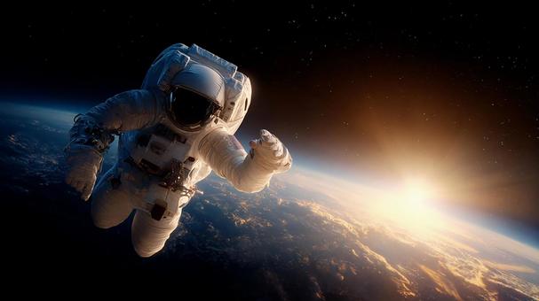 未知への挑戦:地球を背景にした宇宙飛行士 未知への挑戦:地球を背景にした宇宙飛行士の写真