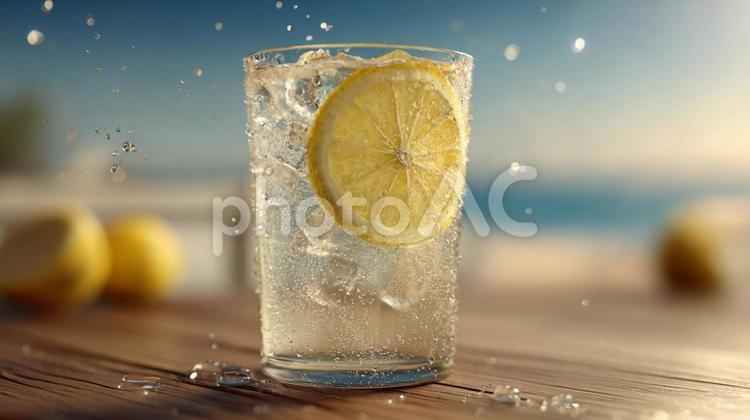 レモンと氷が溶け合う冷涼な一杯 レモネード,グラス,氷の写真素材