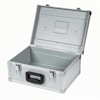 開いたジュラルミンケースの写真