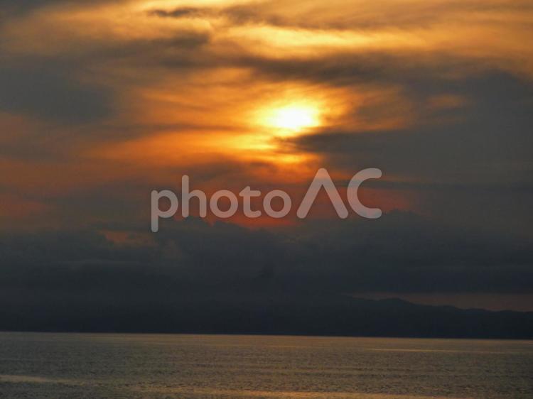 函館東日本フェリー船上より 夕,夕陽,夕日の写真素材