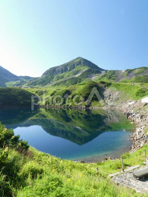 立山、みくりが池に映りこんだ浄土山 立山,みくりが池,室堂平の写真素材
