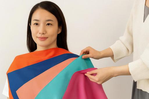 パーソナルカラー診断をする女性の写真