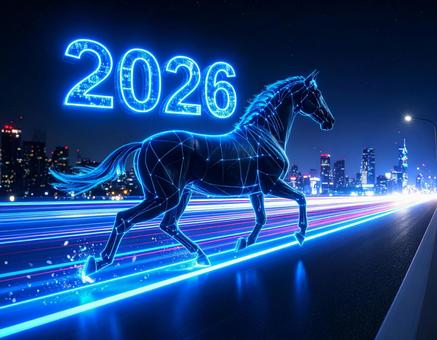 2026年サイバーネオン風な馬の年賀素材 2026年サイバーネオン風な馬の年賀素材の写真