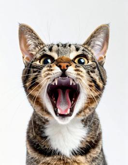 大きく口を開ける猫 大きく口を開ける猫の写真