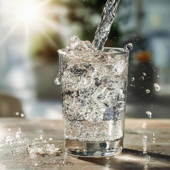 渇きを癒やす透明な水が注がれるグラス 渇きを癒やす透明な水が注がれるグラスの写真
