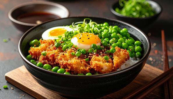 卵と刻みのりをトッピングしたうな丼 卵と刻みのりをトッピングしたうな丼 の写真