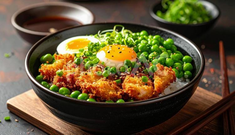 卵と刻みのりをトッピングしたうな丼  うな丼,ゆで卵,刻み海苔の写真素材