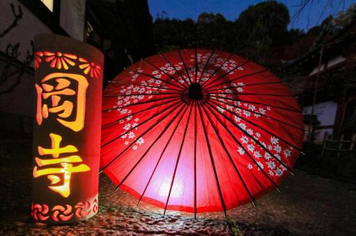 岡寺 岡寺,三重塔,ライトアップの写真素材