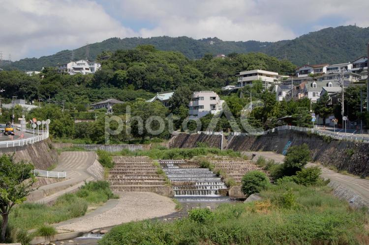 7月の住吉川 2 住吉川,神戸市,東灘区の写真素材